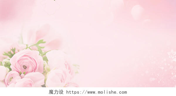 粉色简约唯美玫瑰花渐变背景展板背景情人节花瓣鲜花背景